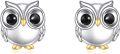 wholesale 925 Sterling Silver Owl Stud Earrings with Black Eyes and Gold Beak-0-0