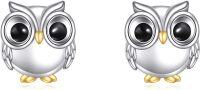 wholesale 925 Sterling Silver Owl Stud Earrings with Black Eyes and Gold Beak-H-Owl