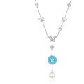 wholesale 925 Sterling Silver Turquoise Butterfly & Heart Pendant Necklace w/Pearl for Women-0-0