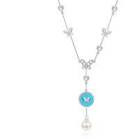 wholesale 925 Sterling Silver Turquoise Butterfly & Heart Pendant Necklace w/Pearl for Women-02