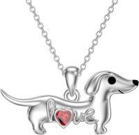 wholesale 925 Sterling Silver Dachshund Birthstone Necklace for Women Dog Lovers-M1 January-Garnet