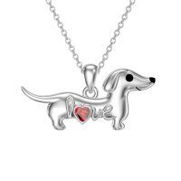 wholesale 925 Sterling Silver Dachshund Birthstone Necklace for Women Dog Lovers-M1 January-Garnet