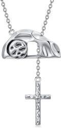wholesale 925 Sterling Silver Wolf Head with Cross Charm Pendant Necklace-0-0