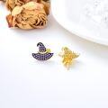 wholesale Hypoallergenic 925 Sterling Silver Witch Hat Stud Earrings - Purple Crystal Accents-0-1