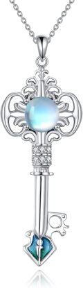 wholesale 925 Sterling Silver Blue Moonstone Heart Key Pendant Necklace for Women-0-0