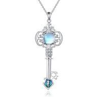 wholesale Moonstone Vintage Key Necklace 925 Sterling Silver Heart Locket Pendant-Key