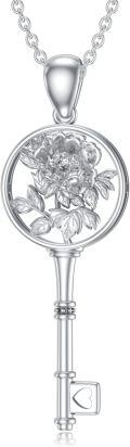 wholesale Sterling Silver Diamond Birth Flower Key Necklace for Women-0-5