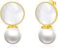 wholesale 925 Sterling Silver & 18K Gold Plated Pearl Circle Stud Earrings for Women s-0-0