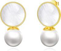 wholesale 925 Sterling Silver & 18K Gold Plated Pearl Circle Stud Earrings for Women s-Pearl