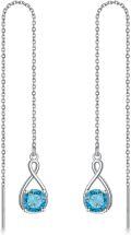 wholesale 925 Sterling Silver Birthstone Threader Earrings Infinity Long Chain Drop Pull Through 12 Stone Birthday Jewelry Gifts for Women-0-30