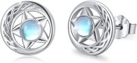 wholesale 925 Sterling Silver Star Design Rainbow Moonstone Stud Earrings Hypoallergenic Lightweight Jewelry for Women Girls Gifts-A-Pentacle Earrings