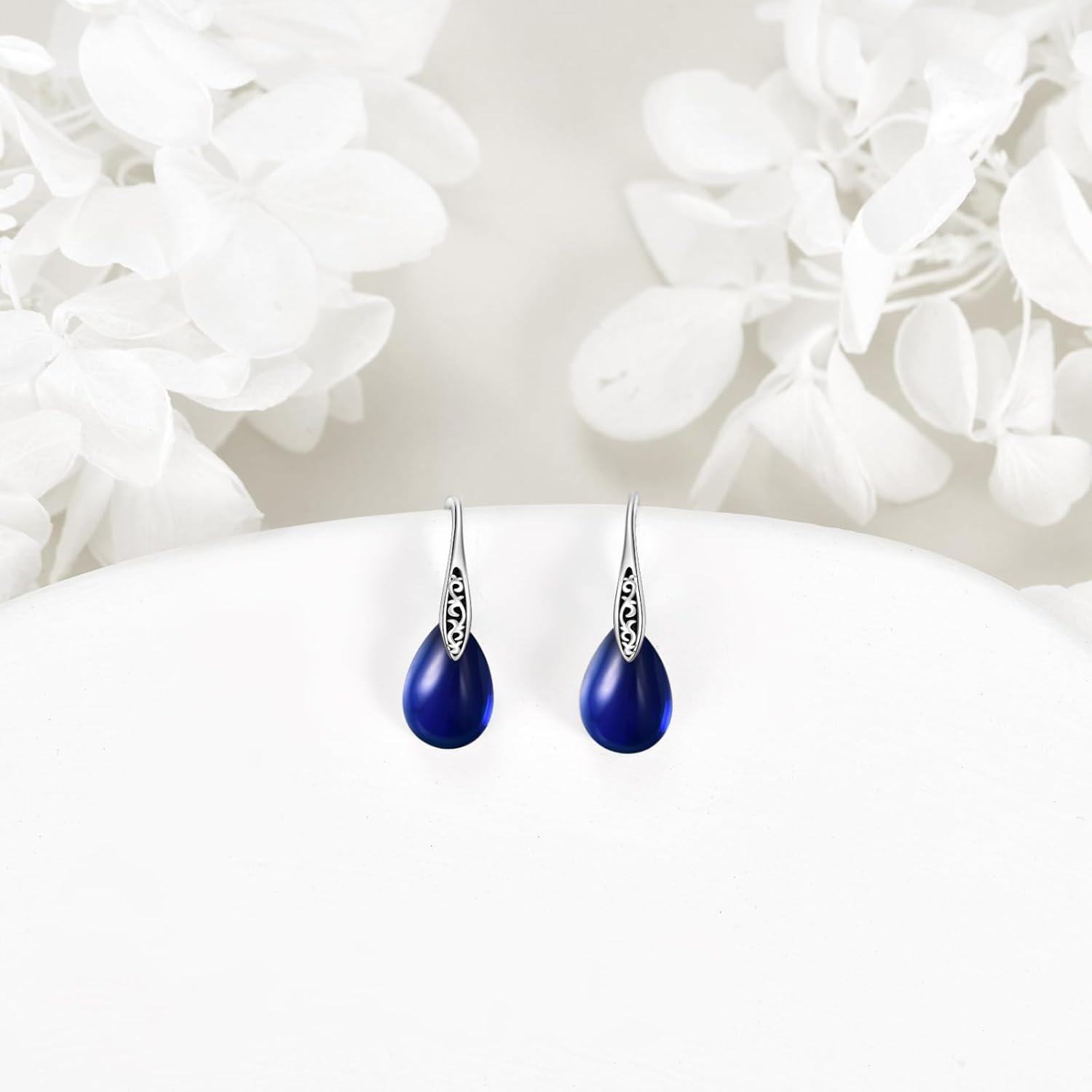 Sterling Silver Birthstone Vintage Teardrop Dangle Earrings for Women-0-5