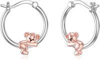 wholesale 925 Sterling Silver Hypoallergenic Pink Gold Plated Koala Bear Hugging Hoop Earrings for Women Girls 3D Animal  (Silver)-Koala