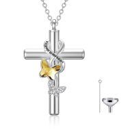 wholesale 925 Sterling Silver Butterfly Cross Keepsake Pendant Urn Necklace with Funnel Set-A_Yellow Butterfly Urn Necklace Non-personalized