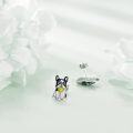 wholesale 925 Sterling Silver Black and White French Bulldog Dog Stud Earrings with Green Ball Pendant for Girls & Women-0-3