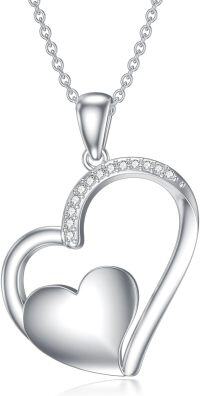 wholesale 925 Sterling Silver Double Heart Pendant with Cubic Zirconia Necklaces for Women s 45cm Chain Length-Type 10