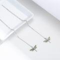 wholesale 925 Sterling Silver Dragonfly Long Chain Drop Earrings with Green Enamel Wings-0-1