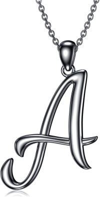 wholesale Sterling Silver 26 Letter Pendant Necklace-black gold plated-Letter A
