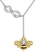 wholesale 925 Sterling Silver Infinity & Honeybee Lariat Necklace for Women and Teens-0-0