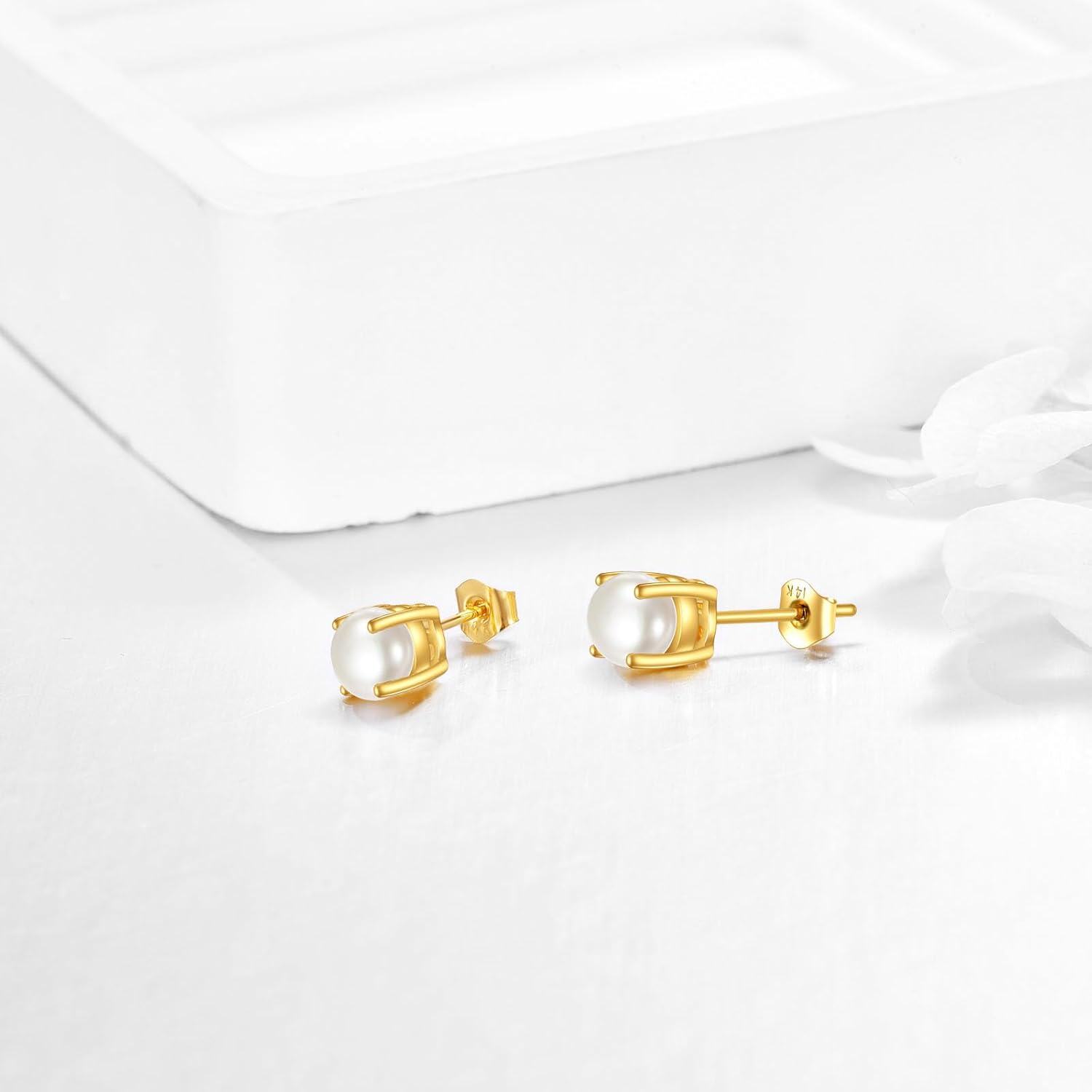  14K Gold 6mm AAA Pearl Stud Earrings -0-2