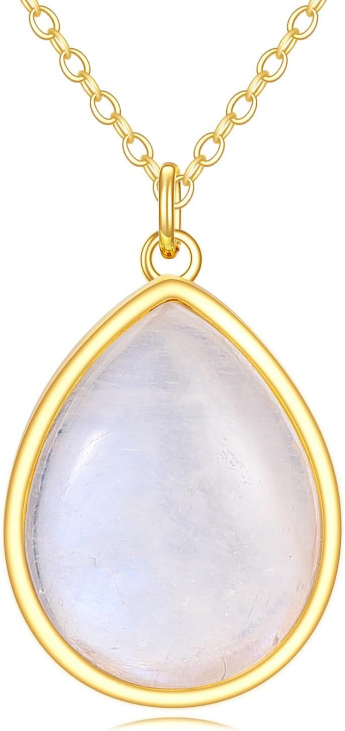 14K Gold Rainbow Moonstone Teardrop Earrings Pendant Leverback Jewelry Gift-Moonstone Necklace