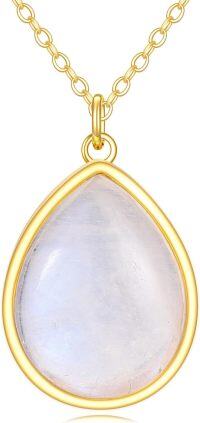 wholesale 14K Gold Rainbow Moonstone Teardrop Earrings Pendant Leverback Jewelry Gift-Moonstone Necklace
