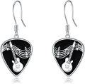 wholesale Silver Metal Music Note Guitar Pick Drop Dangle Hook Earrings for Women Girls-0-0
