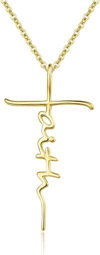wholesale 925 Sterling Silver Heart Cross Ekg Necklace-Gold-Gold