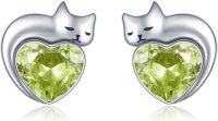 wholesale 925 Sterling Silver Birthstone Cat Stud Earrings Heart Jewelry for Women-08-August