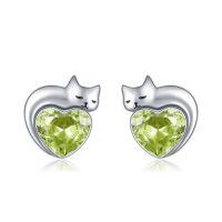 wholesale 925 Sterling Silver Heart Shaped Cat Earrings-08-August
