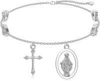 wholesale 925 Sterling Silver Cross & Virgin Mary Charm Adjustable Bracelet Gift for Women Girls-Virgin Mary