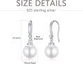 wholesale 925 Sterling Silver Round White Freshwater Pearl Drop Earrings with Cubic Zirconia Accents for Women-0-4