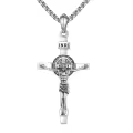 wholesale 925 Sterling Silver Crucifix Cross with St Benedict Medal Pendant Necklace Wholesale for Men Women Catholic  48cm Chain Length-0-0