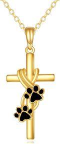 wholesale 14K Gold Cross with Paw Prints Pendant Necklace for Women Gifts for Mom Grandmother Sis-0-0