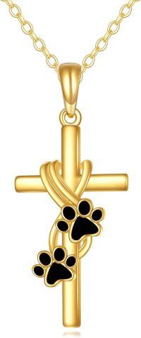 wholesale 14K Gold Cross with Paw Prints Pendant Necklace for Women Gifts for Mom Grandmother Sis-Paw Print