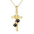 wholesale 14k Gold Cross Pendant With Paw Prints Necklace-0-0