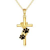 wholesale 14k Gold Cross Pendant With Paw Prints Necklace-Paw Print