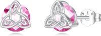 wholesale 925 Sterling Silver Celtic Knot Stud Earrings with Pink Birthstone for Women-10-Oct-Pink