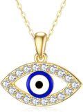 wholesale 14K Gold CZ Evil Eye Pendant Necklace for Women - Blue & White Stone Accents (18)-0-0