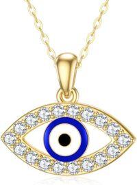 wholesale 14K Gold CZ Evil Eye Pendant Necklace for Women - Blue & White Stone Accents (18)-Style 3