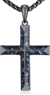 wholesale Black Abalone Shell Cross Necklace For Men Women S925 Sterling Silver Cool Cross Pendant Gothic Black Jewelry Christmas Anniversary Birthday Gifts For Him Boyfriend Her Girlfriend -undefined