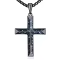 TOUPOP Sterling Silver Black Abalone Shell Cross Pendant Necklace For Men Women-0-0