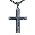 TOUPOP Sterling Silver Black Abalone Shell Cross Pendant Necklace For Men Women-0-0