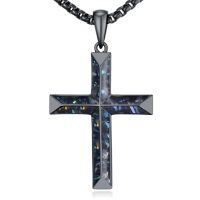 TOUPOP Sterling Silver Black Abalone Shell Cross Pendant Necklace For Men Women-undefined
