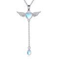 wholesale 925 Sterling Silver Blue Moonstone Heart & Wing Pendant Necklace for Women-0-0