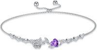 wholesale 925 Sterling Silver Rose Flower Birthstone Bolo Bracelet for Women-02-February-Amethyst
