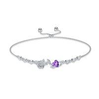 wholesale 925 Sterling Silver Rose Flower Birthstone Bolo Bracelet for Women-02-February-Amethyst