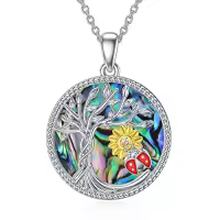 TOUPOP Sterling Silver Crystal Abalone Shell Animal Pendant Necklace-style_name:2-Abalone Shell-Ladybug