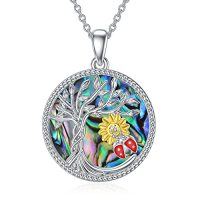 wholesale TOUPOP Tree Of Life Animal Necklace 925 Sterling Silver Crystal/abalone Shell Animal Pendant Jewelry Birthday Mothers Day Gifts For Women Mom Wife Her -style_name:2-Abalone Shell-Ladybug