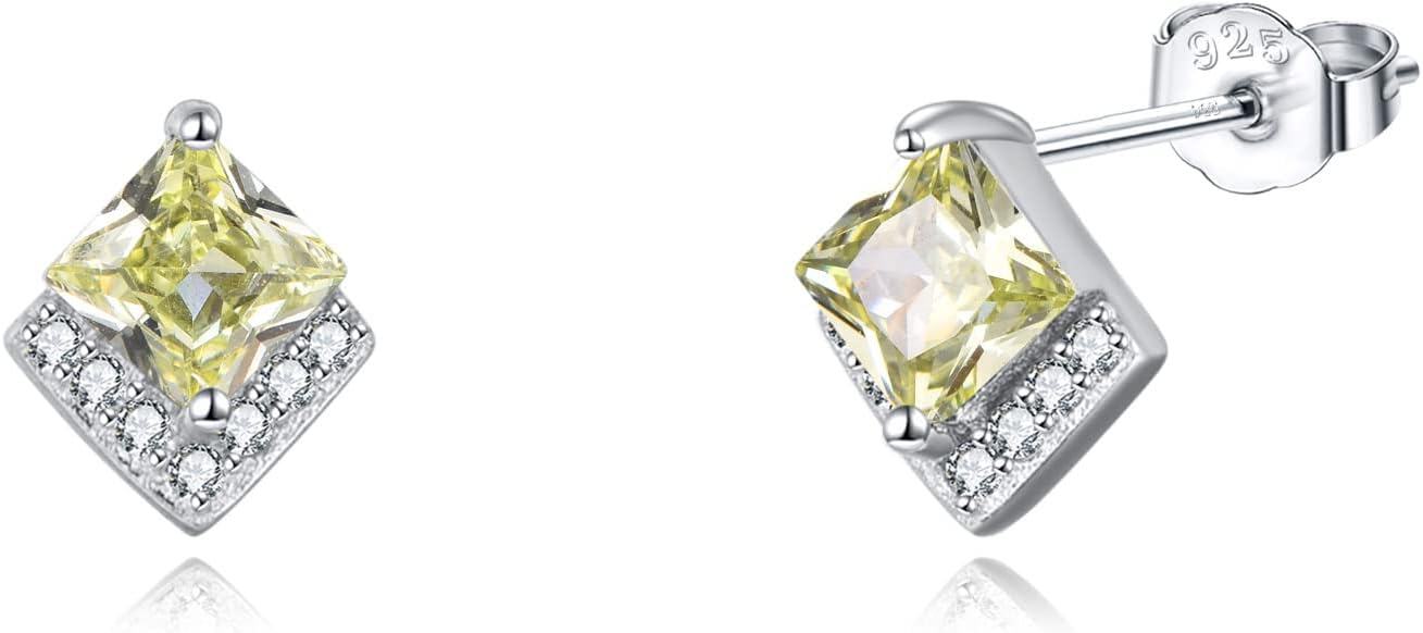 Sterling Silver Cubic Zirconia Birthstone Stud Earrings Hypoallergenic-Aug-Peridot